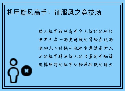 机甲旋风高手：征服风之竞技场